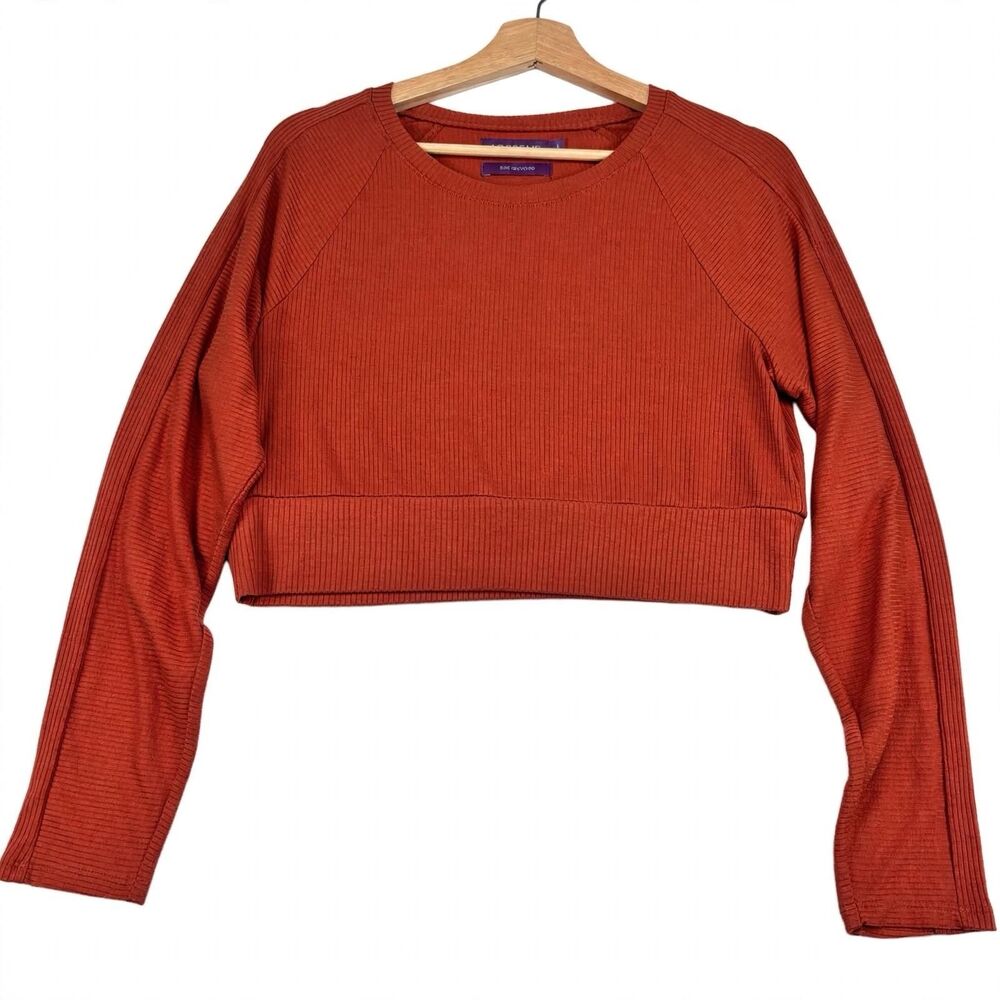 Adore Me Top L Baked Clay Rust Cropped Ribbed Long Sleeve GRS